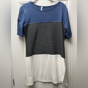 Blue/black & white stripe top, excellent quality, barely worn